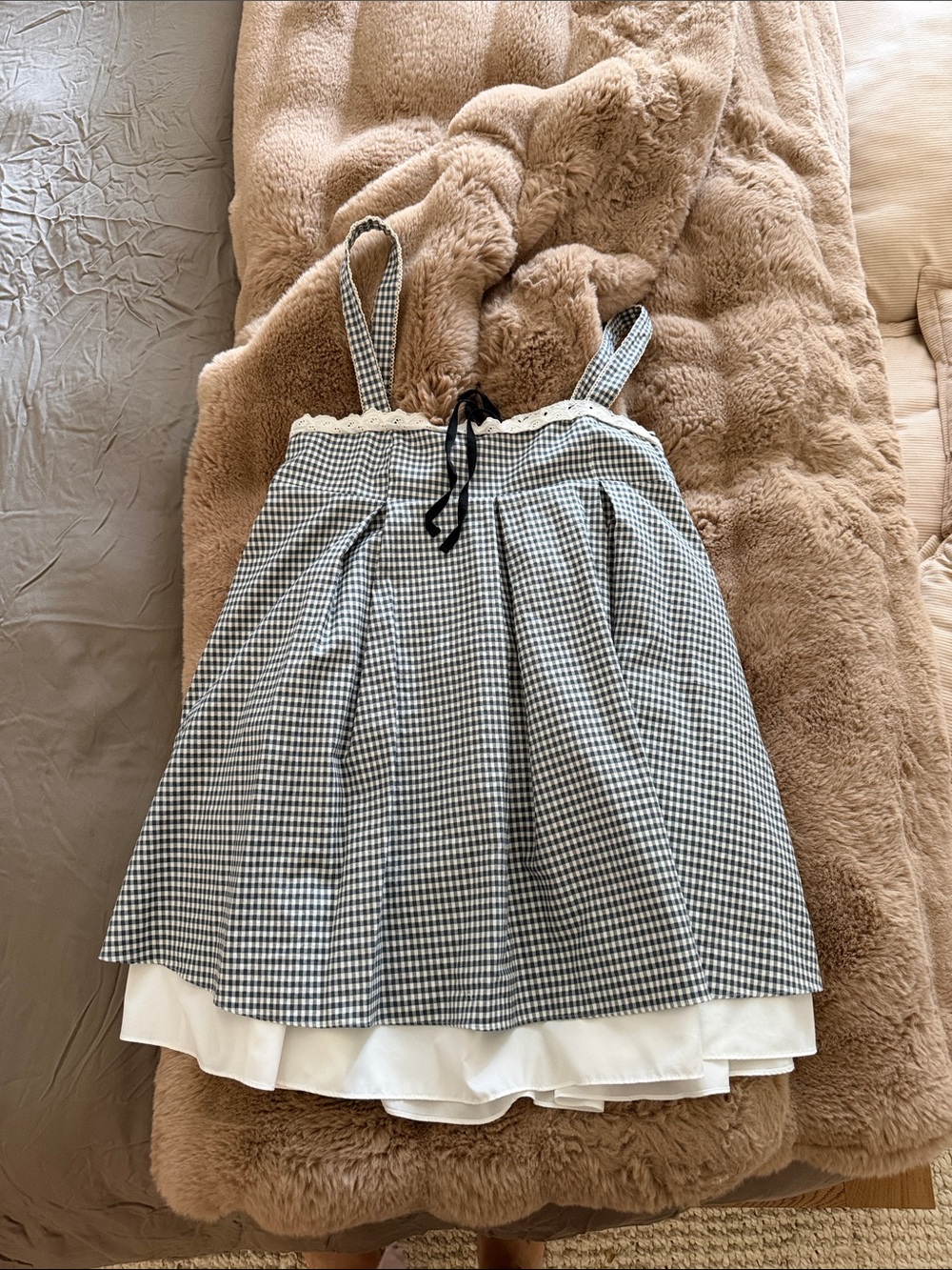 Reformation Black & White Gingham Layered babydoll Dress